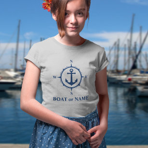 コンパス航海のいかりあなたのボートまたは名前グレー Tシャツ