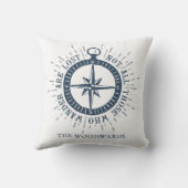 コンパス航海のおよび引用文パーソナライズされたファミリ名 クッション (裏面)