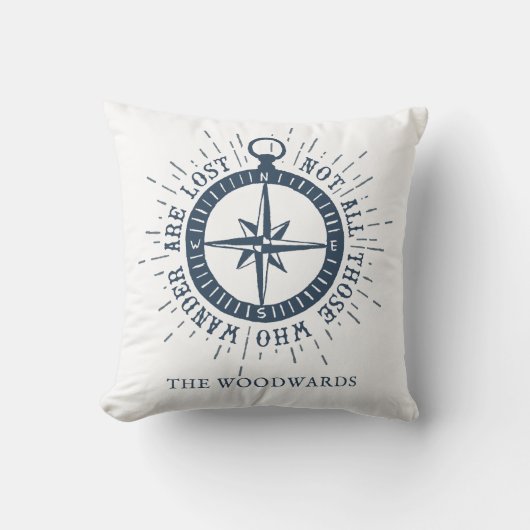 コンパス航海のおよび引用文パーソナライズされたファミリ名 クッション (正面)