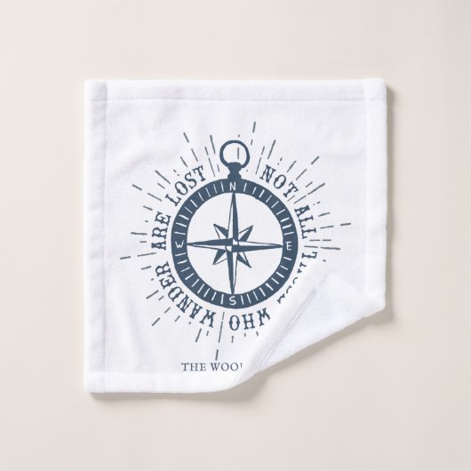 コンパス航海のおよび引用文パーソナライズされたファミリ名 バスタオルセット (ウォッシュタオル)