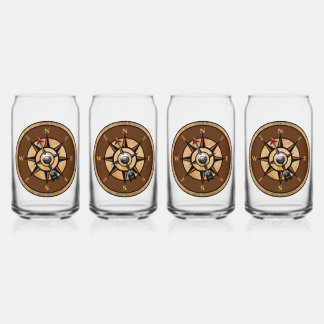 コンパス航海のデザイン ガラス缶