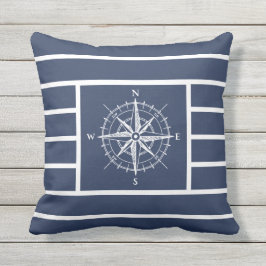 コンパス航海のネイビーブルーストライプ アウトドアクッション