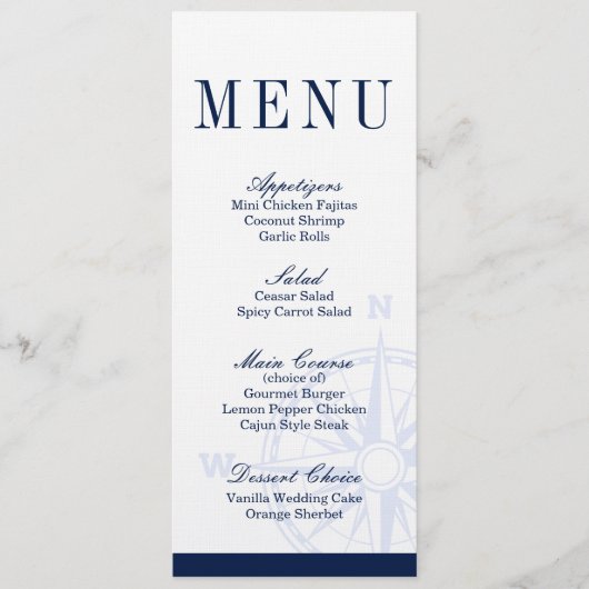 コンパス航海のバラ結婚のディナーメニュー メニュー (正面)