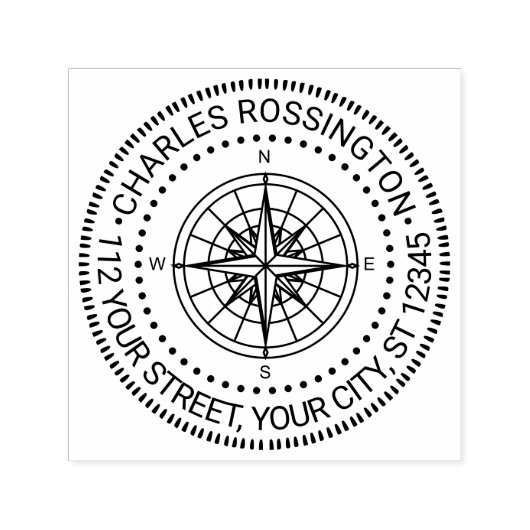 コンパス航海のバラ#4名前差出人住所 セルフインキングスタンプ (デザイン)