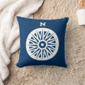 コンパス航海のホワイトonティール（緑がかった色）ソフトネイビーピロー クッション (ブランケット)