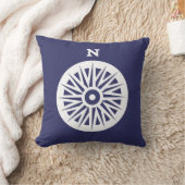 コンパス航海のホワイトonティール(緑がかった色)ソフトネイビーピロー クッション (ブランケット)