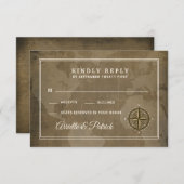 コンパス航海のヴィンテージグローブウェディングRSVPカード 出欠カード (正面/裏面)