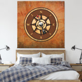 コンパス航海の素朴ノースサウスイーストウエスト キャンバスプリント (インサイチュ (寝室))