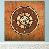 コンパス航海の素朴ノースサウスイーストウエスト キャンバスプリント (インサイチュ (ウッドフロア))