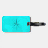 コンパス面図が付いている魅力的で明るいティール（緑がかった色）の世界地図 ラゲッジタグ (裏面横)