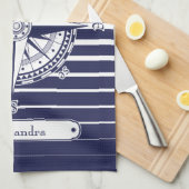 コンパス面図の青い縞 キッチンタオル (四つ折り)