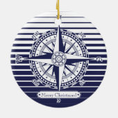 コンパス面図の青い縞 セラミックオーナメント (裏面)
