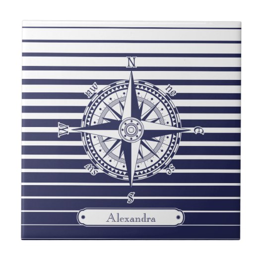 コンパス面図の青い縞 タイル (正面)