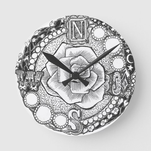 コンパス面図-ビクトリアンなゴシック様式Steampunk ラウンド壁時計 (正面)