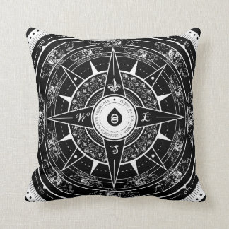 コンパス面図-正方形の装飾用クッション(黒) クッション