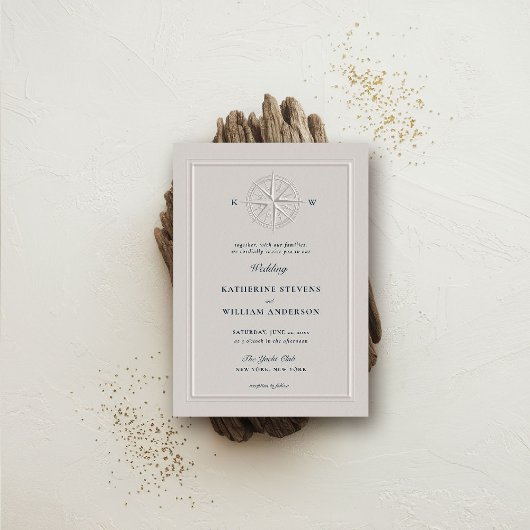 コンパス ローズ ナウチカル コースト フォーマル パール ウェディング 招待状