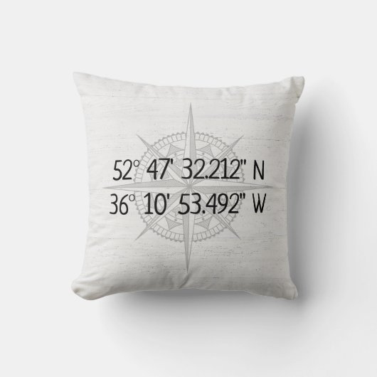 コンパスGPSホーム座標オン木目 クッション (正面)