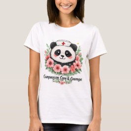 コンパッションケアと勇気 フローラルパンダ看護師 Tシャツ