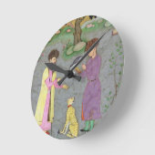 コンパニオンとペットのチーズを持つ鷹匠、 ラウンド壁時計 (傾斜)