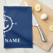 コンパ航海のスいかりあなたのボート名ネイビーブルー キッチンタオル (四つ折り)