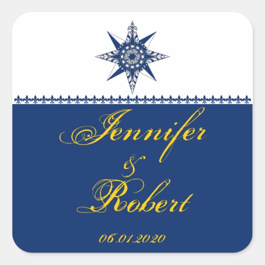 コンパ航海のスバラネイビーイエロー封筒用シール スクエアシール (正面)