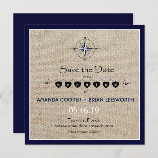 コンパ航海のス/ネイビービーチ結婚式日付の保存 セーブザデート (正面/裏面)