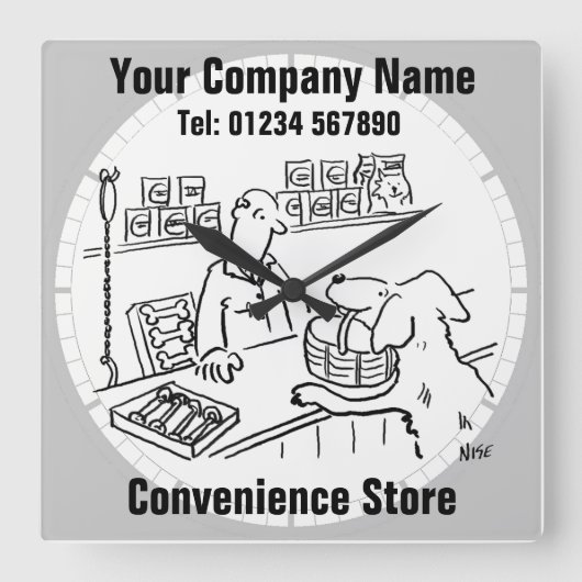 コンビニエンスストア、ローカルショップ、スーパー スクエア壁時計 (正面)