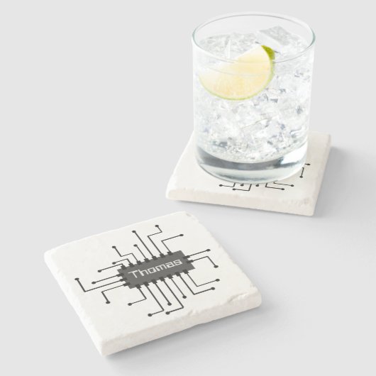 コンピパーソナライズされたュータICチップ画像 ストーンコースター (横)