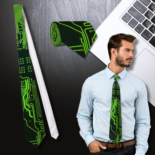 コンピュカッコいいータ回路基板グリーン ネクタイ