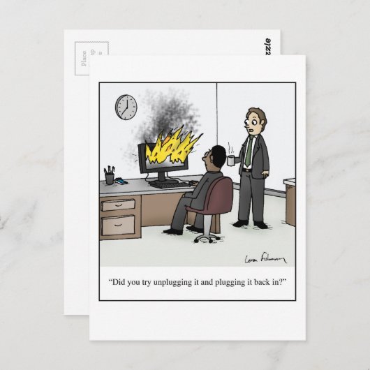 コンピュータおもしろいーとテクノロジのオフィスの漫画 ポストカード (正面/裏面)