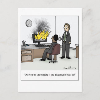 コンピュータおもしろいーとテクノロジのオフィスの漫画 ポストカード