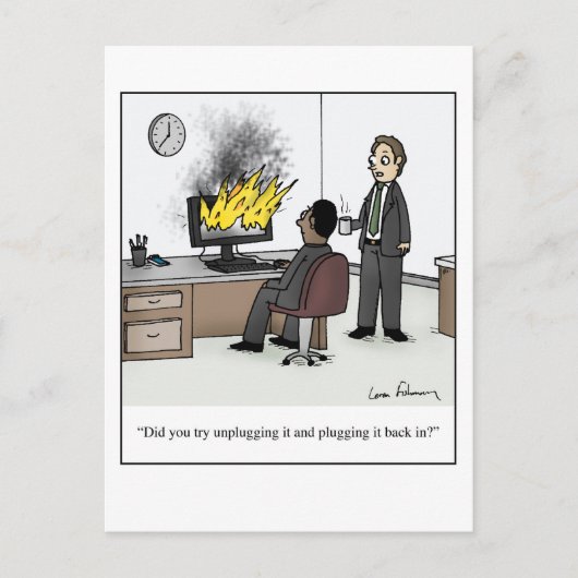 コンピュータおもしろいーとテクノロジのオフィスの漫画 ポストカード (正面)