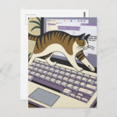 コンピュータおもしろい上のCat歩く ポストカード (正面/裏面)