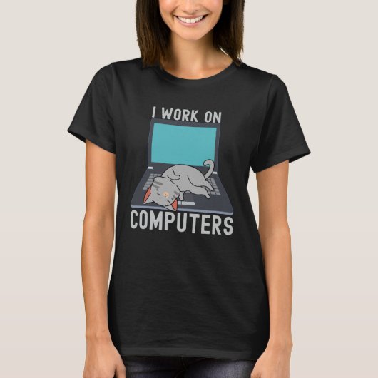 コンピュータで作業するCaコンピュータCat Tシャツ (正面)