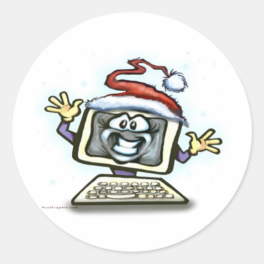 コンピュータのクリスマス ラウンドシール (正面)