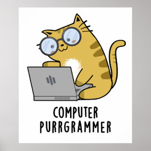 コンピュータのパーグラマーおもしろいキャットプン ポスター
