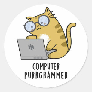 コンピュータのパーグラマーおもしろいキャットプン ラウンドシール