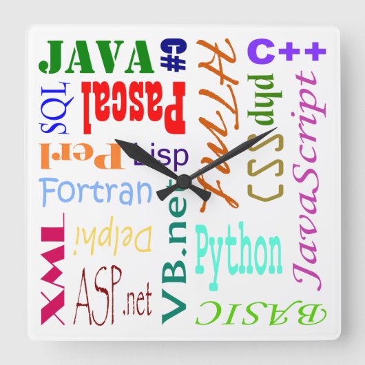 コンピュータのプログラマ時計 スクエア壁時計 (正面)