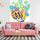 コンピュータのマウスの手のクローズアップ キャンバスプリント (インサイチュ (リビング))