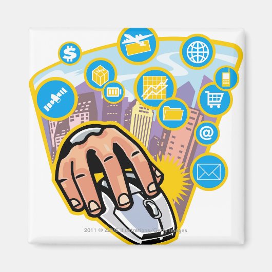 コンピュータのマウスの手のクローズアップ マグネット (正面)