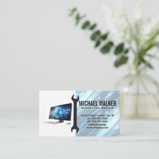 コンピュータの修復 | テクニシャンレンチ 名刺 (スタンド正面)