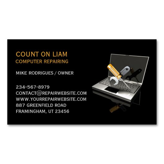 コンピュータの修復 マグネット名刺 (正面)