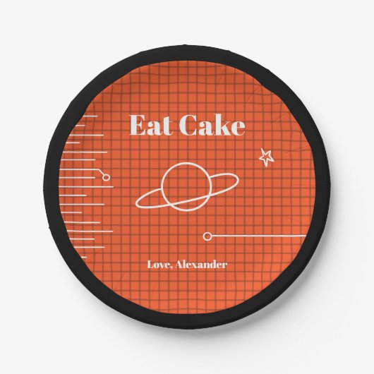 コンピュータの画面宇宙船食べケーキ誕生日 ペーパープレート (正面)