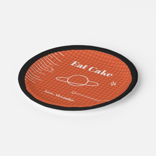 コンピュータの画面宇宙船食べケーキ誕生日 ペーパープレート (アングル)