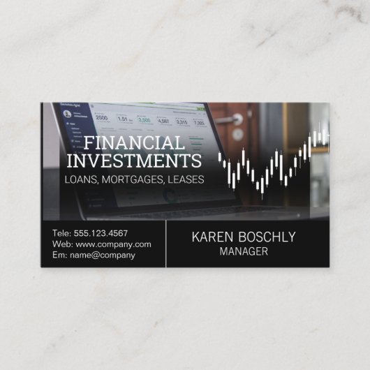 コンピュータアナリスト | キャンドルスティックのストックグラフ 名刺 (正面)