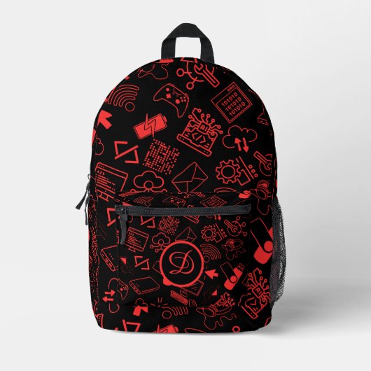 コンピュータエンジニアプログラマーcoding tech red プリントバックパック (正面)