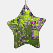 コンピュータギーク回路基板ネオンイエロー セラミックオーナメント (左)