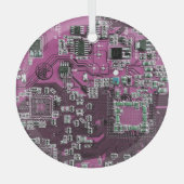コンピュータギーク回路基板パープル ガラスオーナメント (正面)