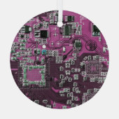 コンピュータギーク回路基板パープル ガラスオーナメント (裏面)