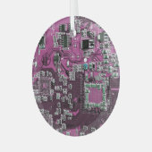 コンピュータギーク回路基板パープル ガラスオーナメント (正面左)